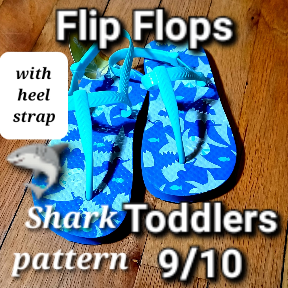 Blue Shark Pattern Toddler Flip Flops with Heel Strap Size Toddler 9/10